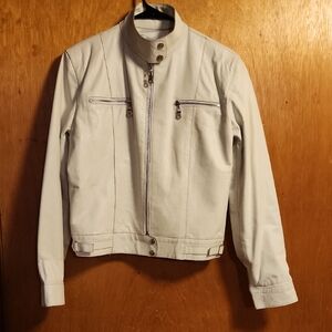 White Leather Bomber Jacket